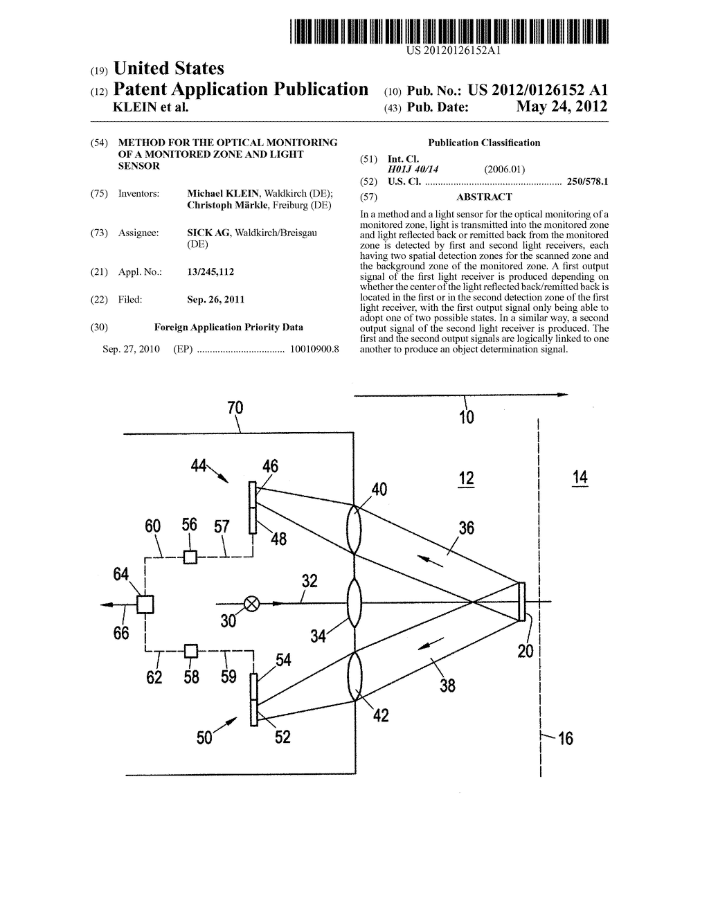 METHOD FOR THE OPTICAL MONITORING OF A MONITORED ZONE AND LIGHT SENSOR - diagram, schematic, and image 01
