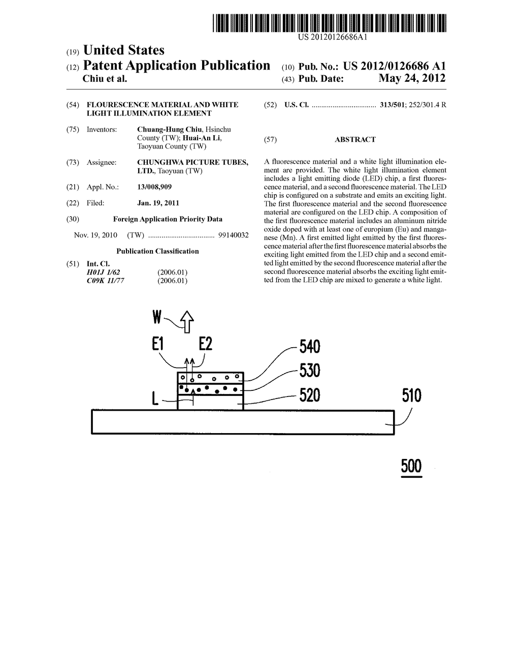 FLOURESCENCE MATERIAL AND WHITE LIGHT ILLUMINATION ELEMENT - diagram, schematic, and image 01