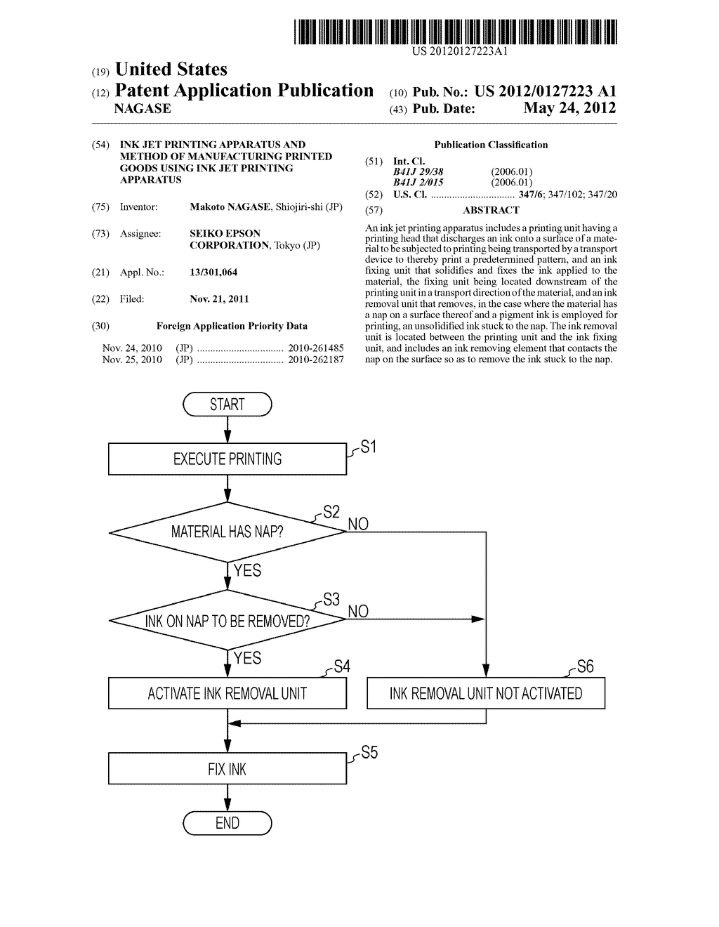 INK JET PRINTING APPARATUS AND METHOD OF MANUFACTURING PRINTED GOODS USING     INK JET PRINTING APPARATUS - diagram, schematic, and image 01