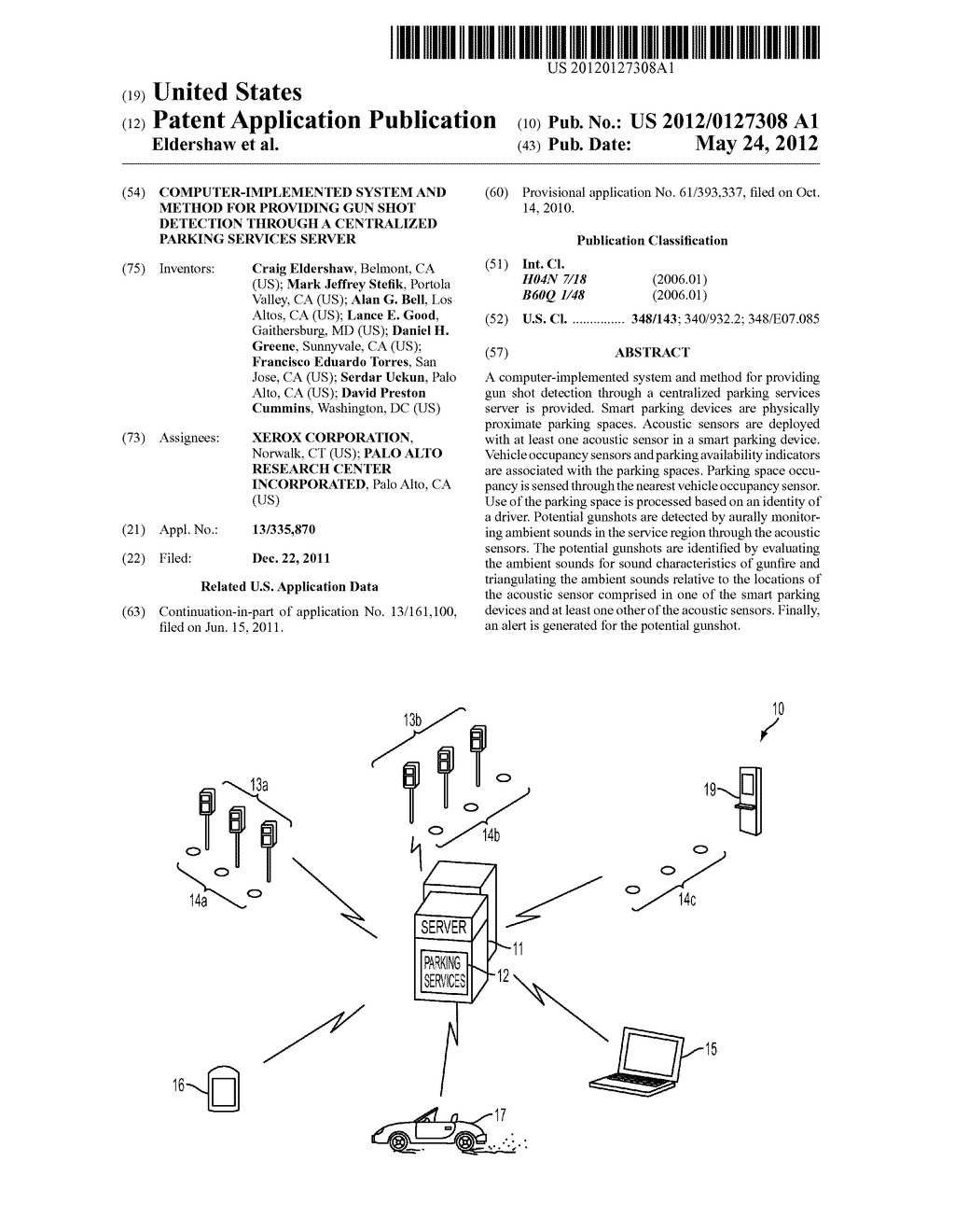 Computer-Implemented System And Method For Providing Gun Shot Detection     Through A Centralized Parking Services Server - diagram, schematic, and image 01