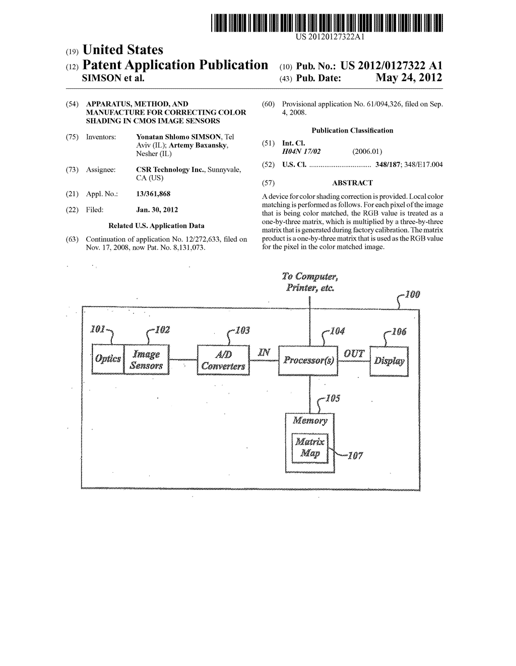 APPARATUS, METHOD, AND MANUFACTURE FOR CORRECTING COLOR SHADING IN CMOS     IMAGE SENSORS - diagram, schematic, and image 01