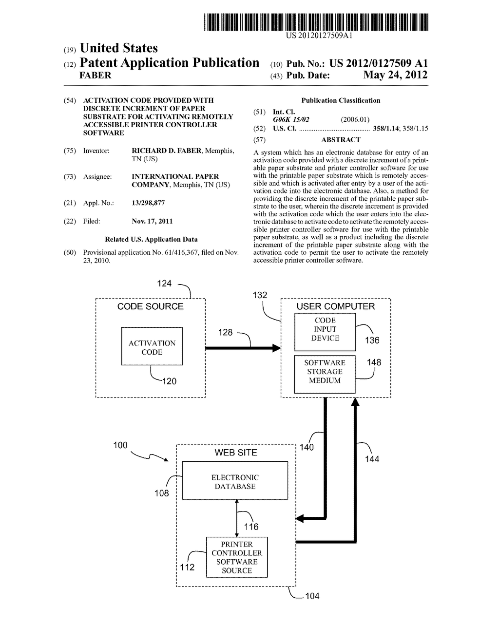 Activation Code Provided with Discrete Increment of Paper Substrate for     Activating Remotely Accessible Printer Controller Software - diagram, schematic, and image 01