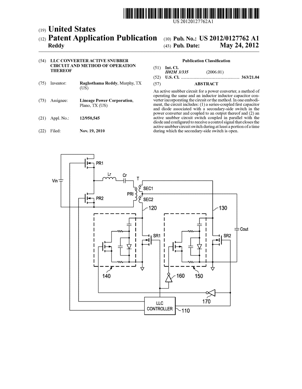 LLC CONVERTER ACTIVE SNUBBER CIRCUIT AND METHOD OF OPERATION THEREOF - diagram, schematic, and image 01