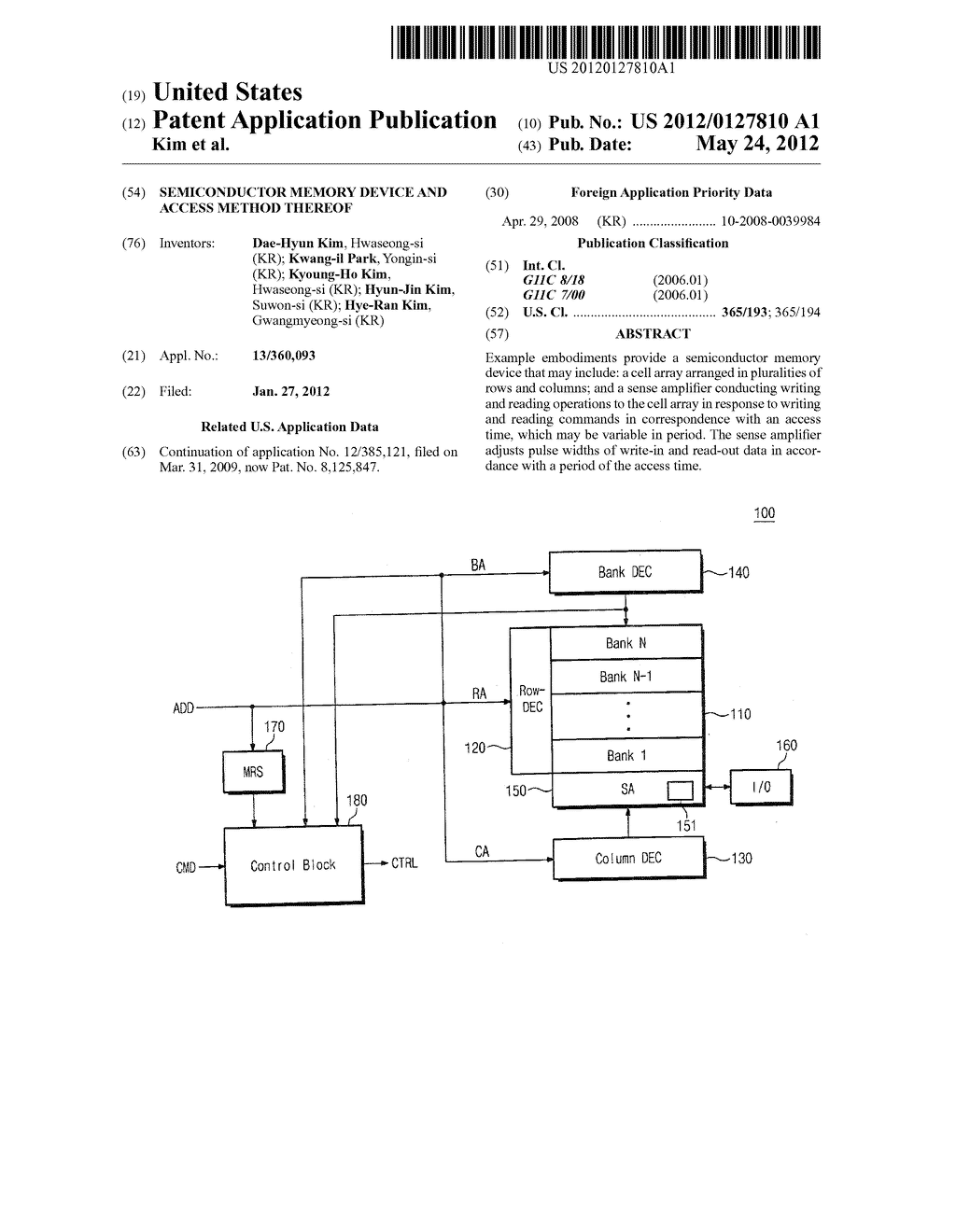 SEMICONDUCTOR MEMORY DEVICE AND ACCESS METHOD THEREOF - diagram, schematic, and image 01