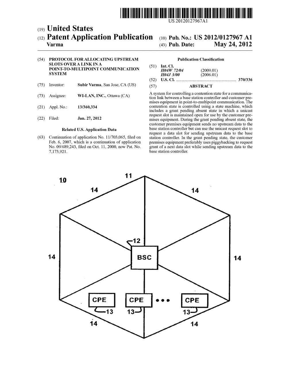 PROTOCOL FOR ALLOCATING UPSTREAM SLOTS OVER A LINK IN A     POINT-TO-MULTIPOINT COMMUNICATION SYSTEM - diagram, schematic, and image 01