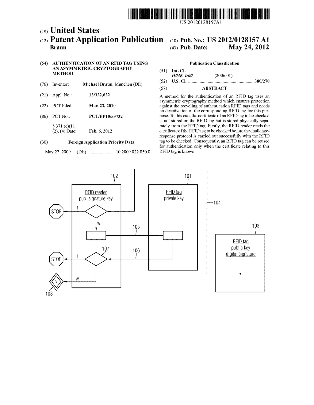 AUTHENTICATION OF AN RFID TAG USING AN ASYMMETRIC CRYPTOGRAPHY METHOD - diagram, schematic, and image 01