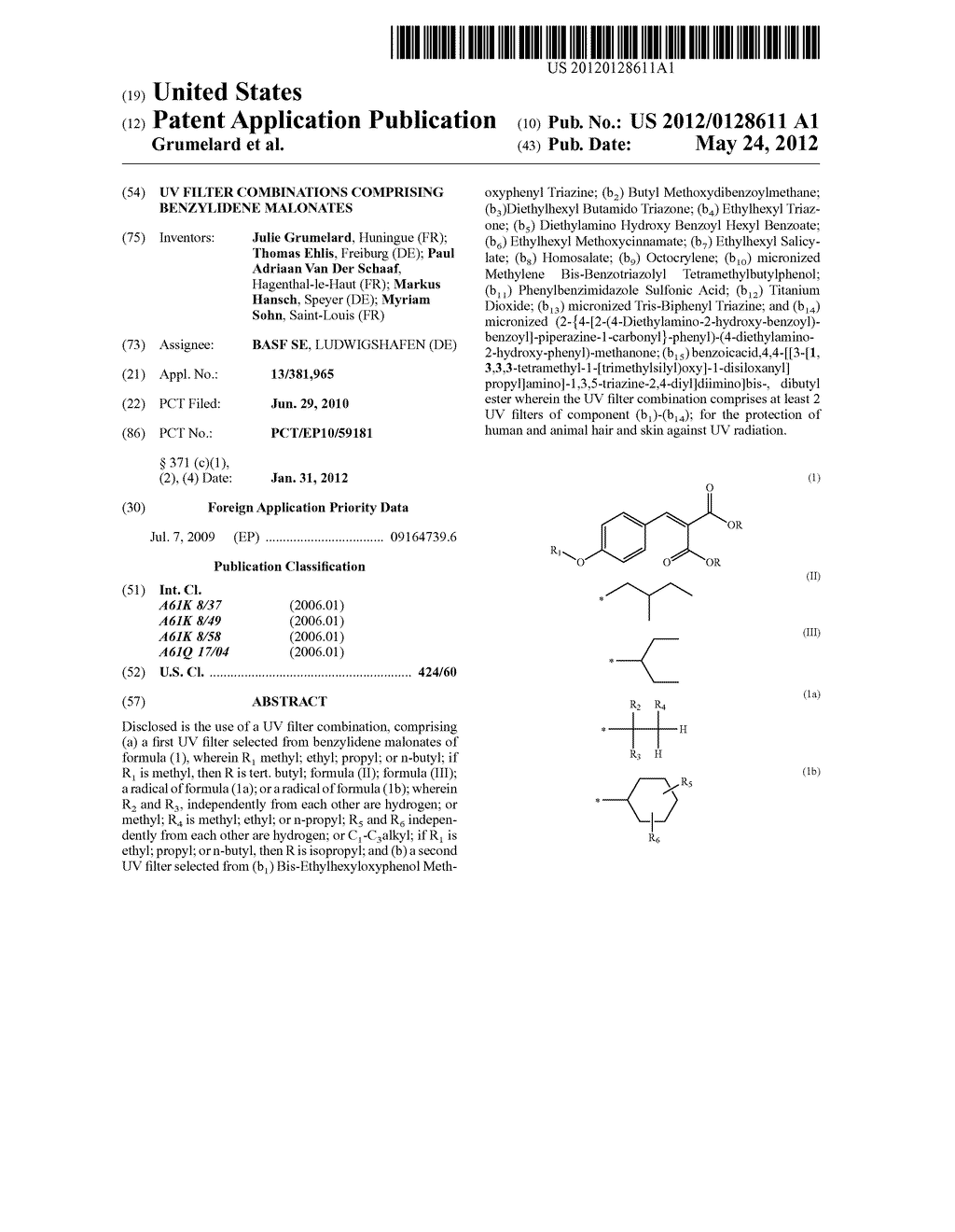 UV FILTER COMBINATIONS COMPRISING BENZYLIDENE MALONATES - diagram, schematic, and image 01