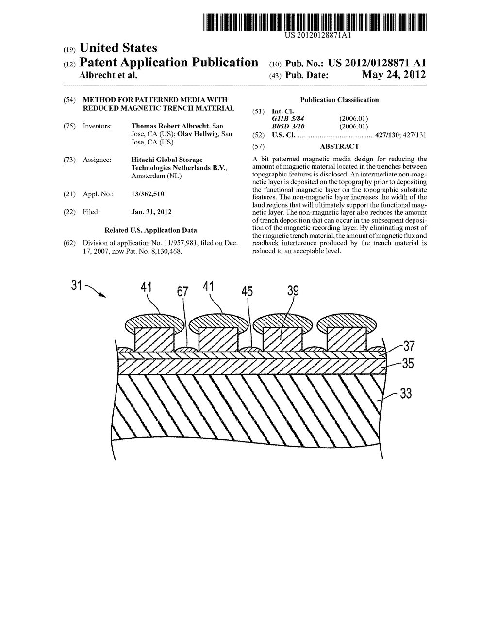 METHOD FOR PATTERNED MEDIA WITH REDUCED MAGNETIC TRENCH MATERIAL - diagram, schematic, and image 01