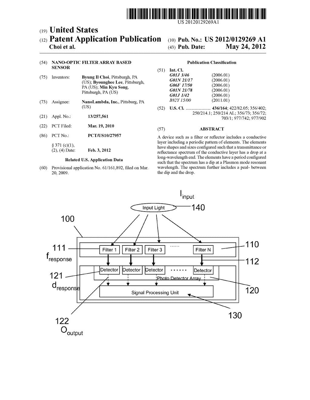 NANO-OPTIC FILTER ARRAY BASED SENSOR - diagram, schematic, and image 01