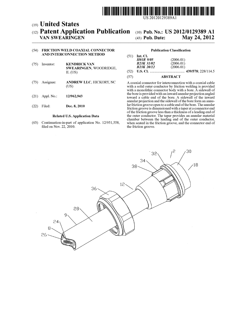 FRICTION WELD COAXIAL CONNECTOR AND INTERCONNECTION METHOD - diagram, schematic, and image 01