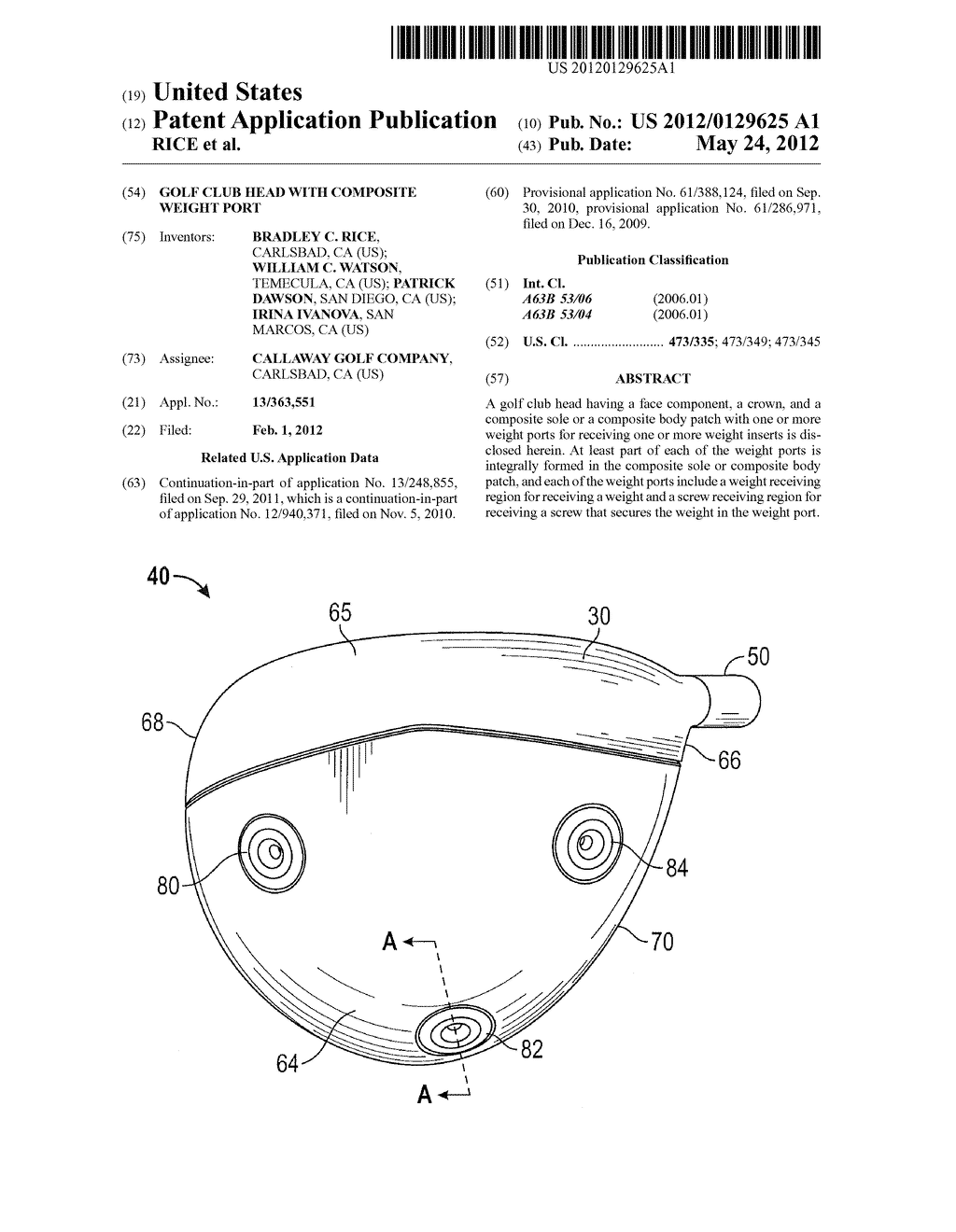 GOLF CLUB HEAD WITH COMPOSITE WEIGHT PORT - diagram, schematic, and image 01