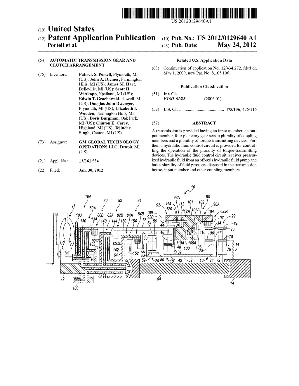 AUTOMATIC TRANSMISSION GEAR AND CLUTCH ARRANGEMENT - diagram, schematic, and image 01