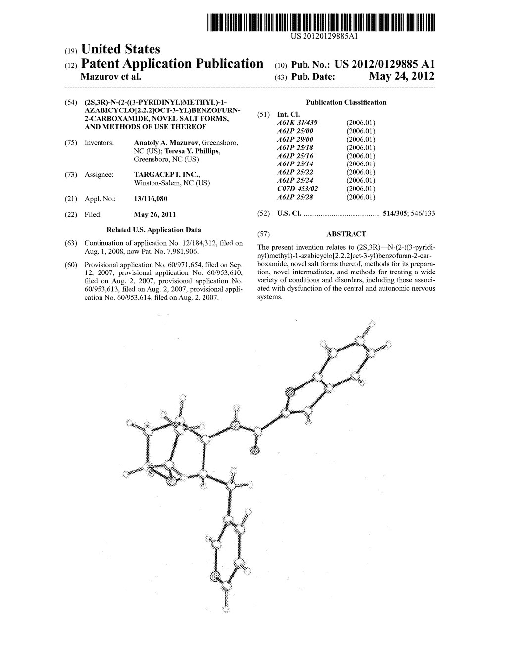 (2S,3R)-N-(2-((3-PYRIDINYL)METHYL)-1-AZABICYCLO[2.2.2]OCT-3-YL)BENZOFURN-2-    -CARBOXAMIDE, NOVEL SALT FORMS, AND METHODS OF USE THEREOF - diagram, schematic, and image 01