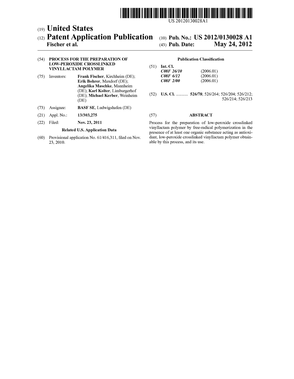 PROCESS FOR THE PREPARATION OF LOW-PEROXIDE CROSSLINKED VINYLLACTAM     POLYMER - diagram, schematic, and image 01