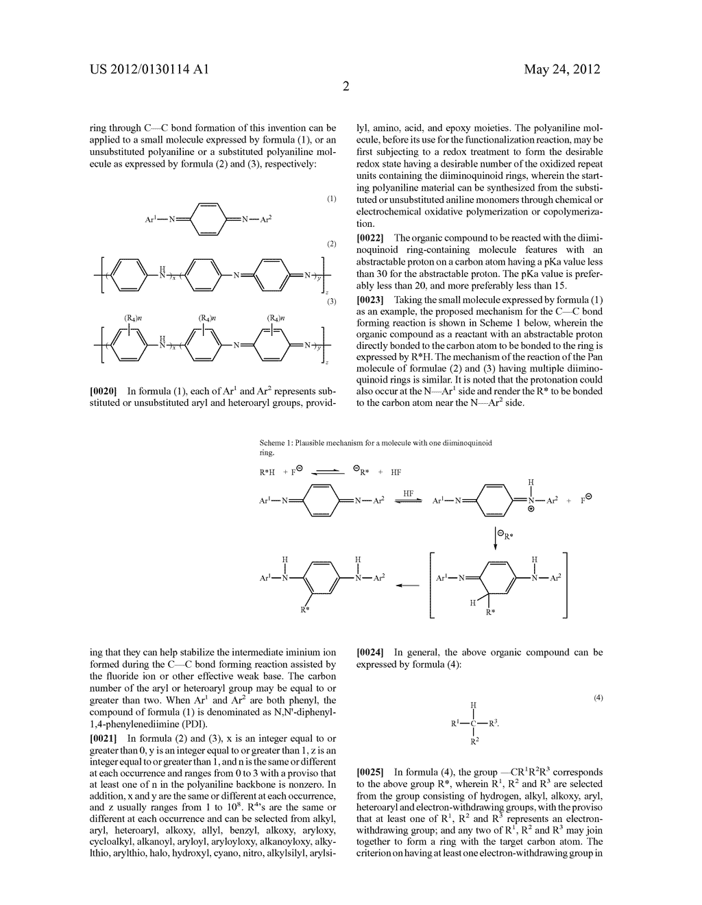 METHOD FOR DIRECT FUNCTIONALIZATION OF POLYANILINE AND OTHER MOLECULES     HAVING DIIMINOQUINOID RING VIA C-C BOND FORMATION, AND PRODUCT YIELDED     THEREWITH - diagram, schematic, and image 03