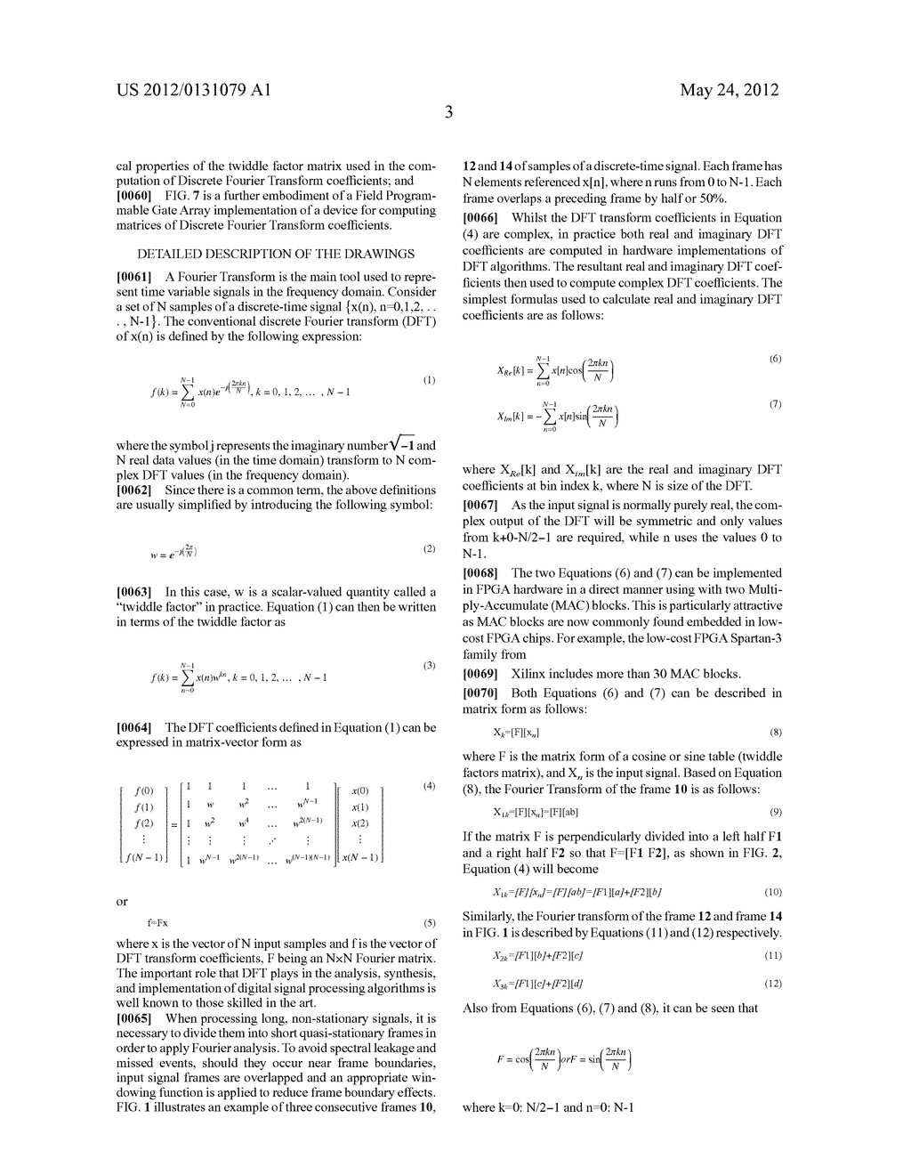 METHOD AND DEVICE FOR COMPUTING MATRICES FOR DISCRETE FOURIER TRANSFORM     (DFT) COEFFICIENTS - diagram, schematic, and image 08