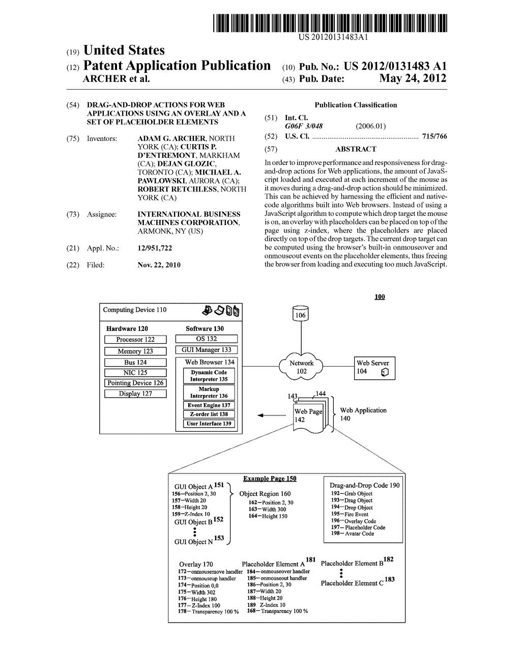 DRAG-AND-DROP ACTIONS FOR WEB APPLICATIONS USING AN OVERLAY AND A SET OF     PLACEHOLDER ELEMENTS - diagram, schematic, and image 01