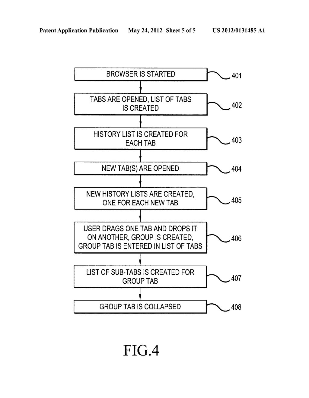 SYSTEM AND METHOD FOR PROVIDING INTERACTIVE TAB MANAGEMENT IN TABBED     BROWSERS - diagram, schematic, and image 06