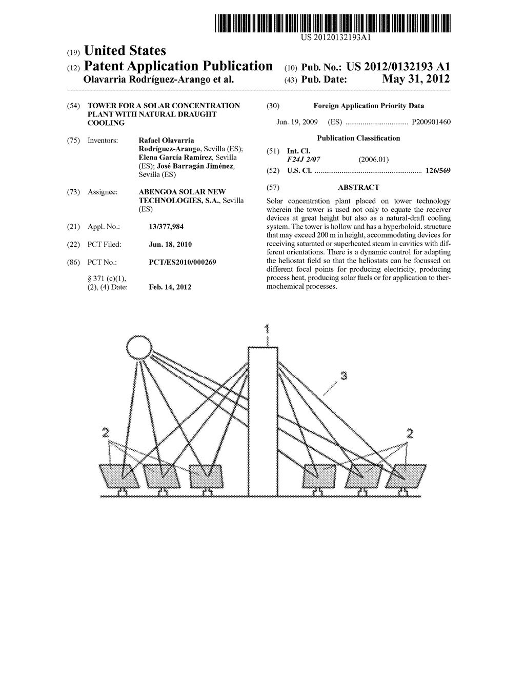 TOWER FOR A SOLAR CONCENTRATION PLANT WITH NATURAL DRAUGHT COOLING - diagram, schematic, and image 01