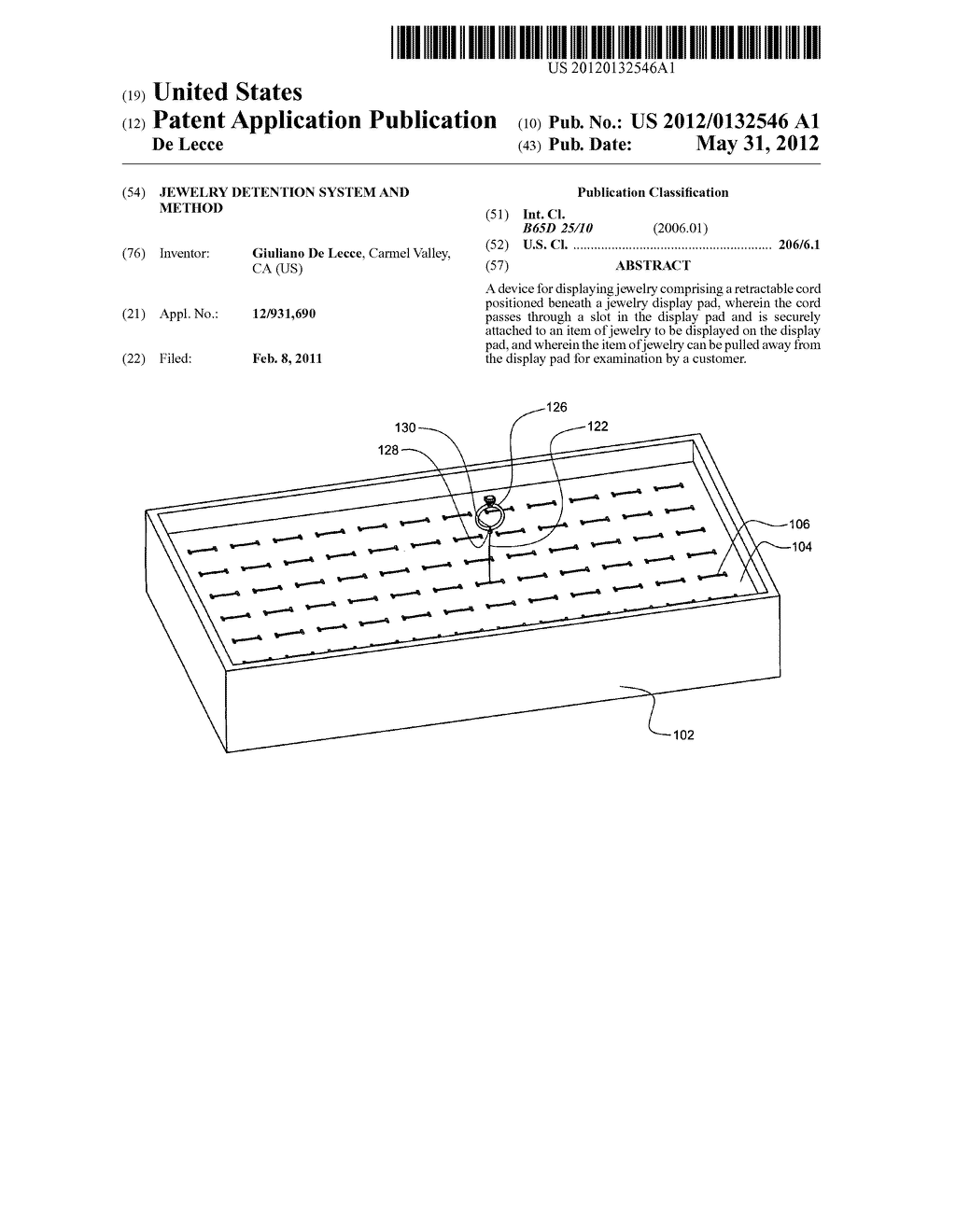 Jewelry detention system and method - diagram, schematic, and image 01