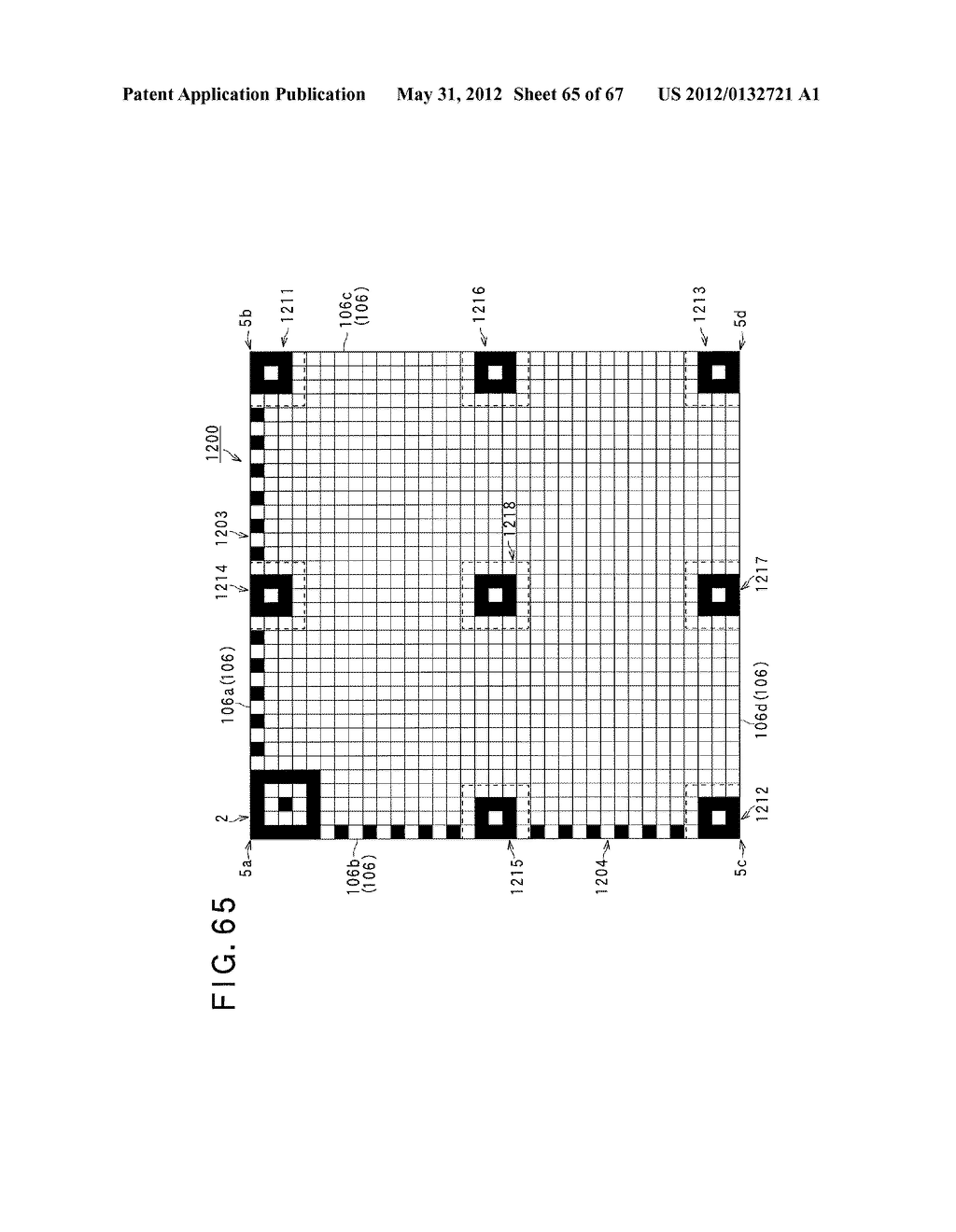 TWO-DIMENSIONAL CODE HAVING RECTANGULAR REGION PROVIDED WITH SPECIFIC     PATTERNS FOR SPECIFY CELL POSITIONS AND DISTINCTION FROM BACKGROUND - diagram, schematic, and image 66