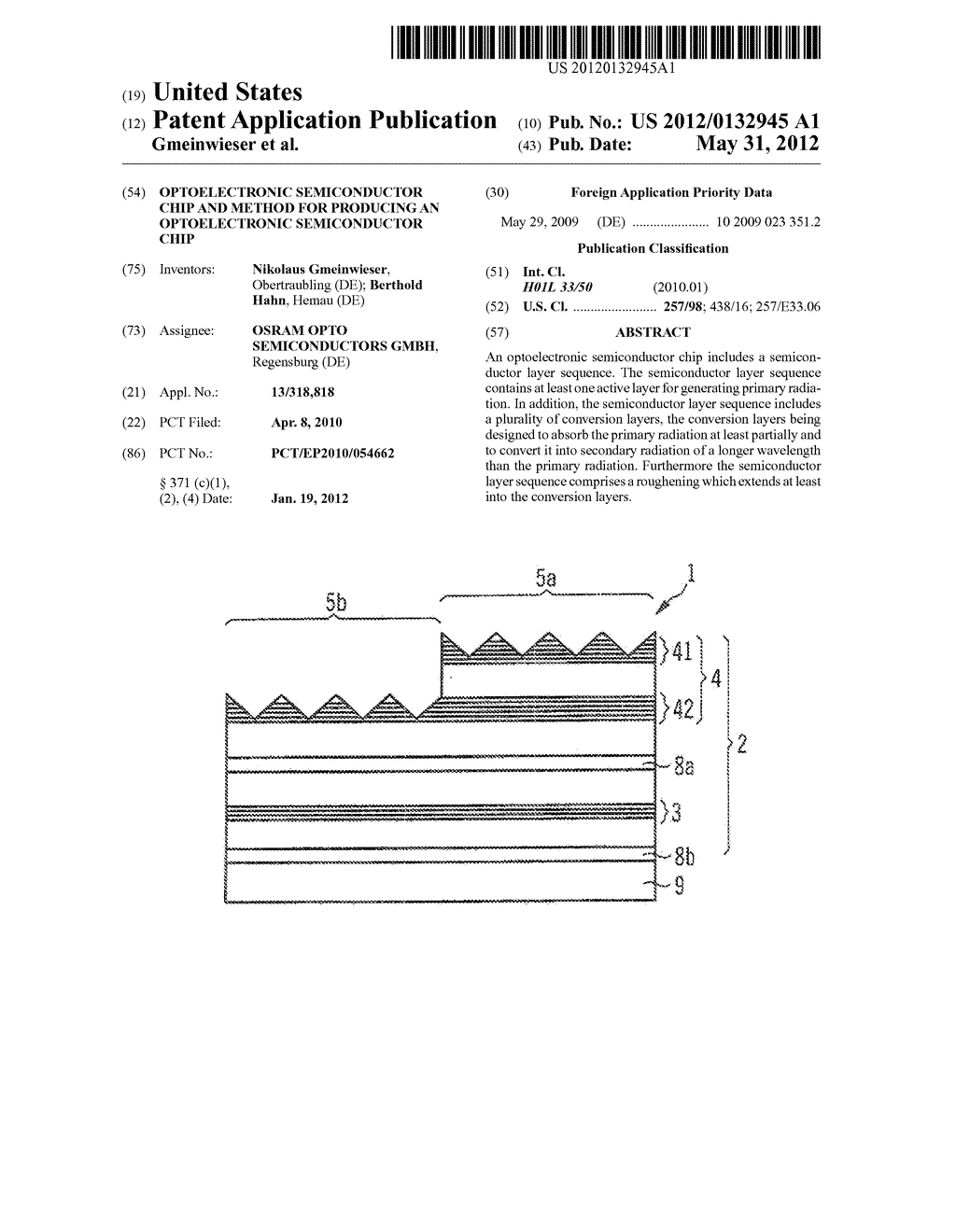 OPTOELECTRONIC SEMICONDUCTOR CHIP AND METHOD FOR PRODUCING AN     OPTOELECTRONIC SEMICONDUCTOR CHIP - diagram, schematic, and image 01