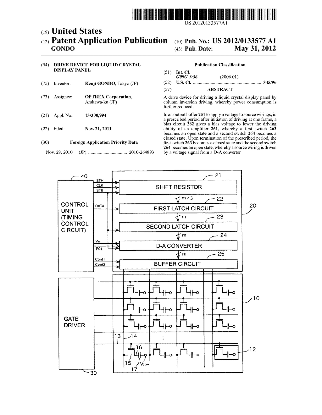 DRIVE DEVICE FOR LIQUID CRYSTAL DISPLAY PANEL - diagram, schematic, and image 01