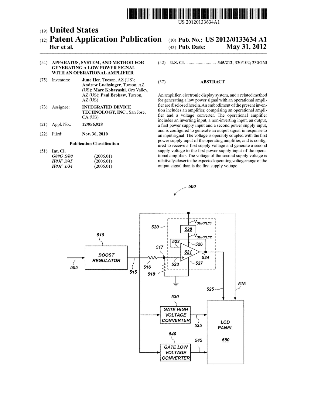 APPARATUS, SYSTEM, AND METHOD FOR GENERATING A LOW POWER SIGNAL WITH AN     OPERATIONAL AMPLIFIER - diagram, schematic, and image 01