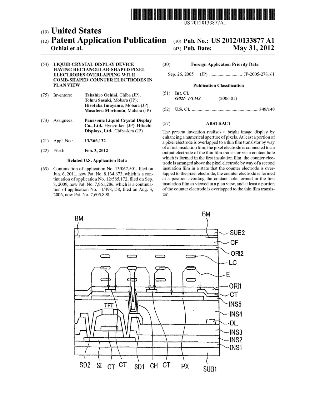 Liquid Crystal Display Device Having Rectangular-Shaped Pixel Electrodes     Overlapping with Comb-Shaped Counter Electrodes in Plan View - diagram, schematic, and image 01