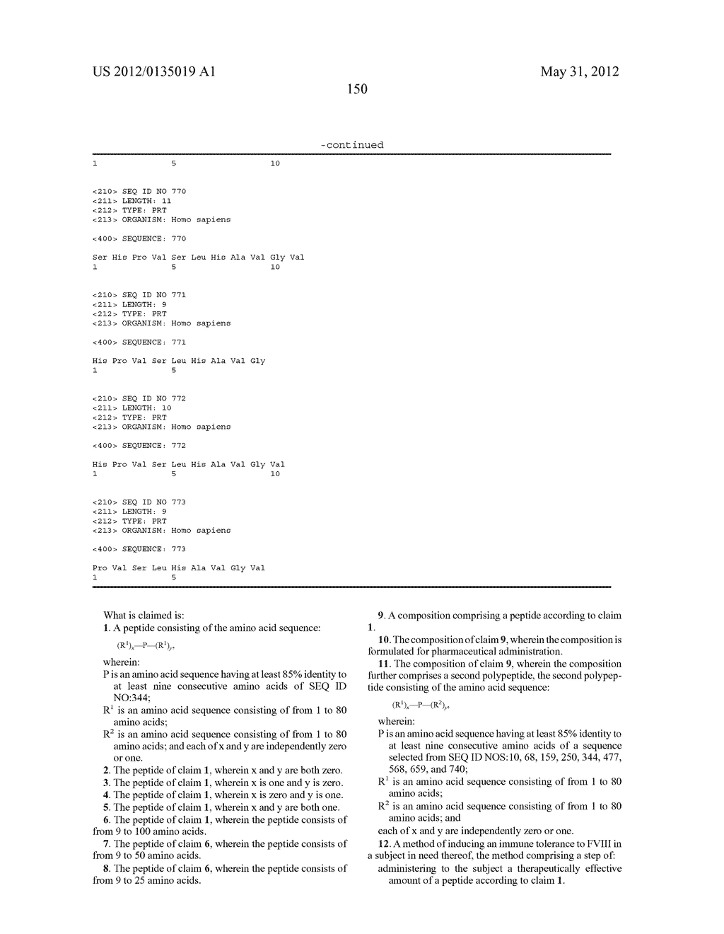 FVIII PEPTIDES FOR IMMUNE TOLERANCE INDUCTION AND IMMUNODIAGNOSTICS - diagram, schematic, and image 151