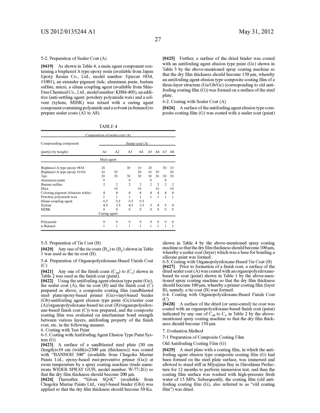 TIE COAT FOR ORGANOPOLYSILOXANE ANTIFOULING COAT, COMPOSITE COATS, AND     SHIPS AND UNDERWATER STRUCTURES COVERED WITH THE COMPOSITE COATS - diagram, schematic, and image 28