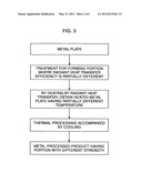 METAL PLATE TO BE HEATED BY RADIANT HEAT TRANSFER AND METHOD OF     MANUFACTURING THE SAME, AND METAL PROCESSED PRODUCT HAVING PORTION WITH     DIFFERENT STRENGTH AND METHOD OF MANUFACTURING THE SAME diagram and image