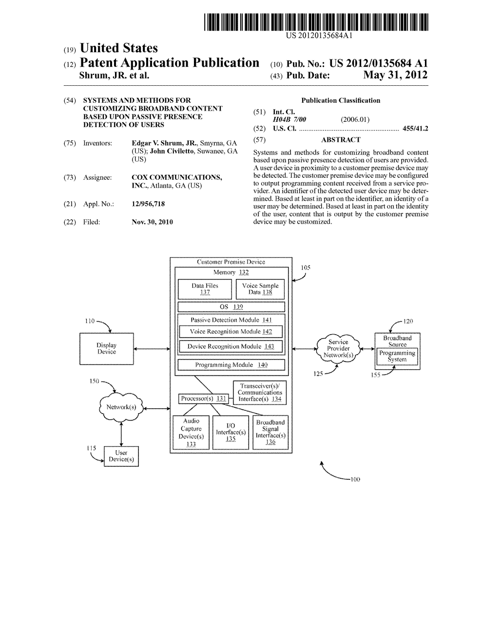 SYSTEMS AND METHODS FOR CUSTOMIZING BROADBAND CONTENT BASED UPON PASSIVE     PRESENCE DETECTION OF USERS - diagram, schematic, and image 01