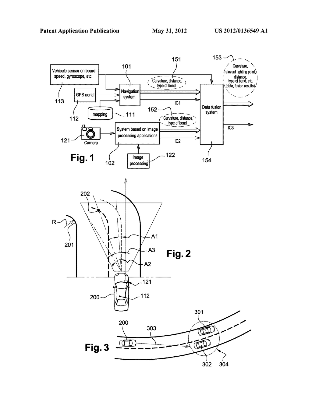 METHOD FOR THE ANTICIPATED ASCERTAINMENT OF A BEND ON A PORTION OF ROAD,     AND ASSOCIATED SYSTEM - diagram, schematic, and image 02