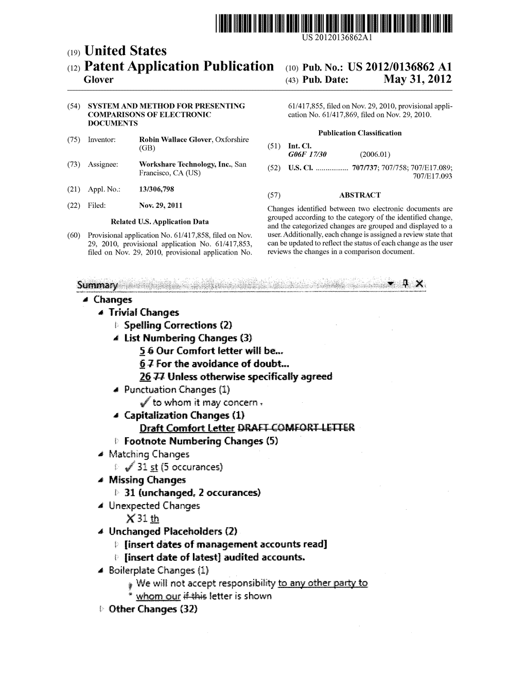 SYSTEM AND METHOD FOR PRESENTING COMPARISONS OF ELECTRONIC DOCUMENTS - diagram, schematic, and image 01