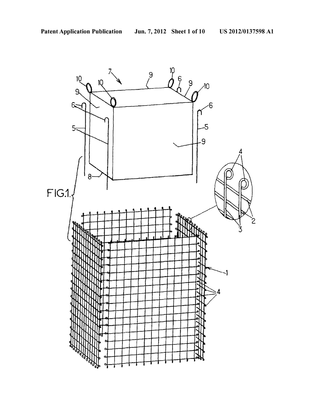 GABION ELEMENTS FOR PRODUCING CONSTRUCTIONS SUCH AS WALLS, BARRICADES  AND     THE LIKE - diagram, schematic, and image 02