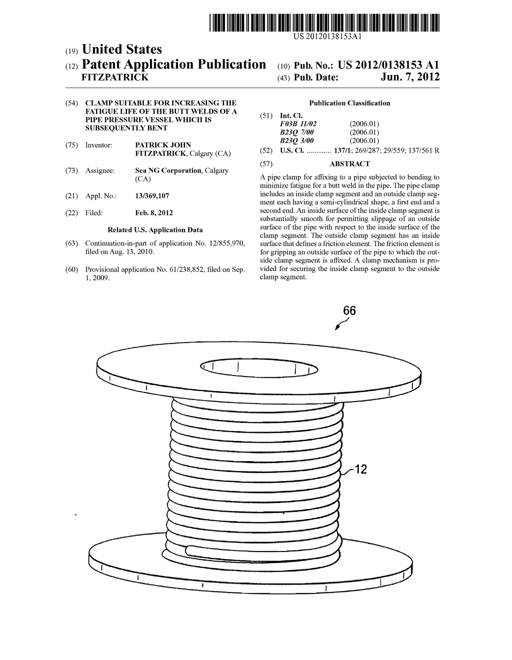 CLAMP SUITABLE FOR INCREASING THE FATIGUE LIFE OF THE BUTT WELDS OF A PIPE     PRESSURE VESSEL WHICH IS SUBSEQUENTLY BENT - diagram, schematic, and image 01