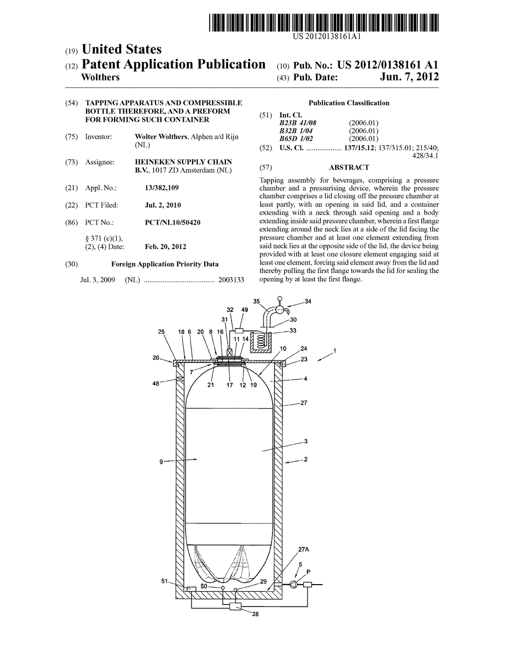 TAPPING APPARATUS AND COMPRESSIBLE BOTTLE THEREFORE, AND A PREFORM FOR     FORMING SUCH CONTAINER - diagram, schematic, and image 01