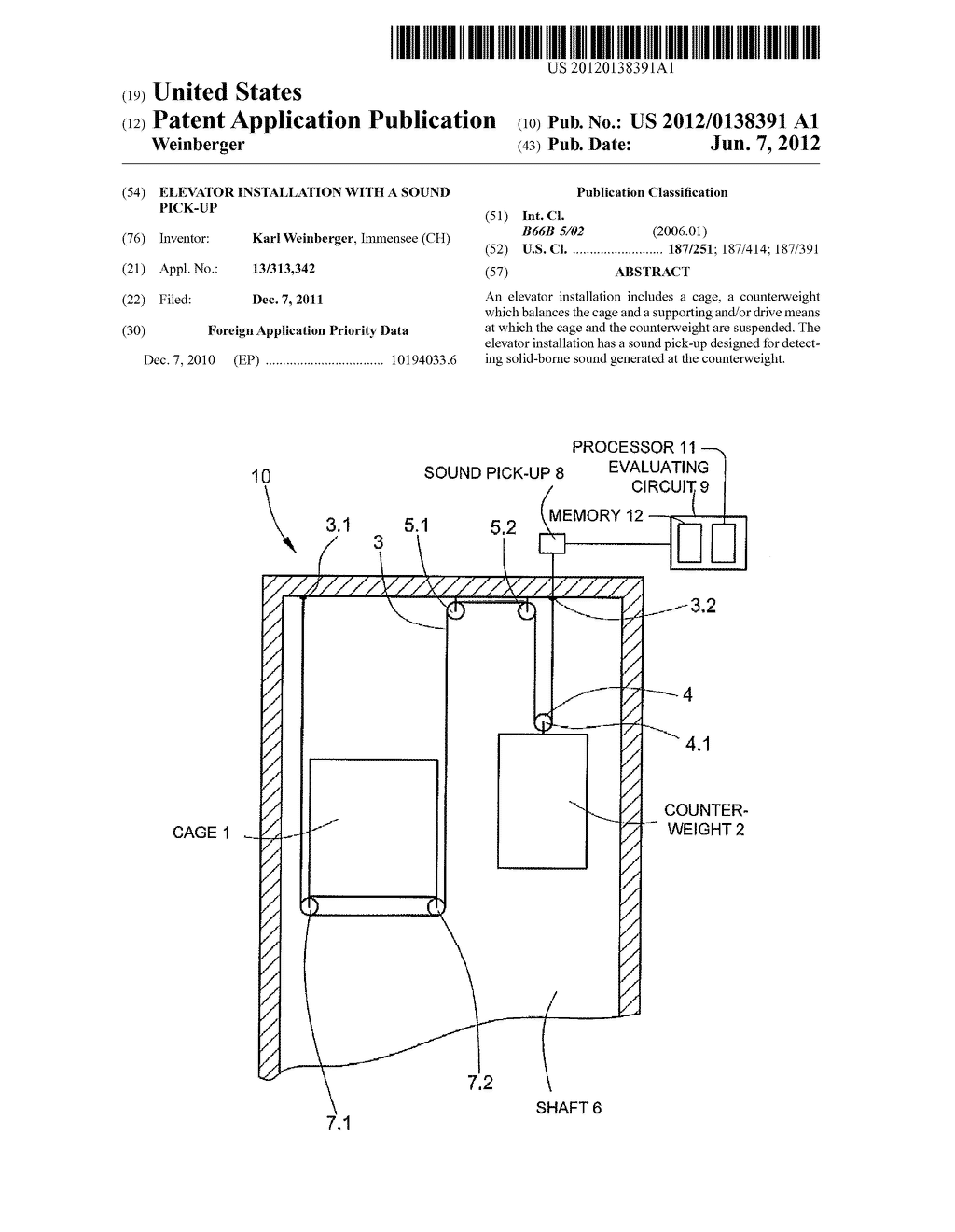 ELEVATOR INSTALLATION WITH A SOUND PICK-UP - diagram, schematic, and image 01