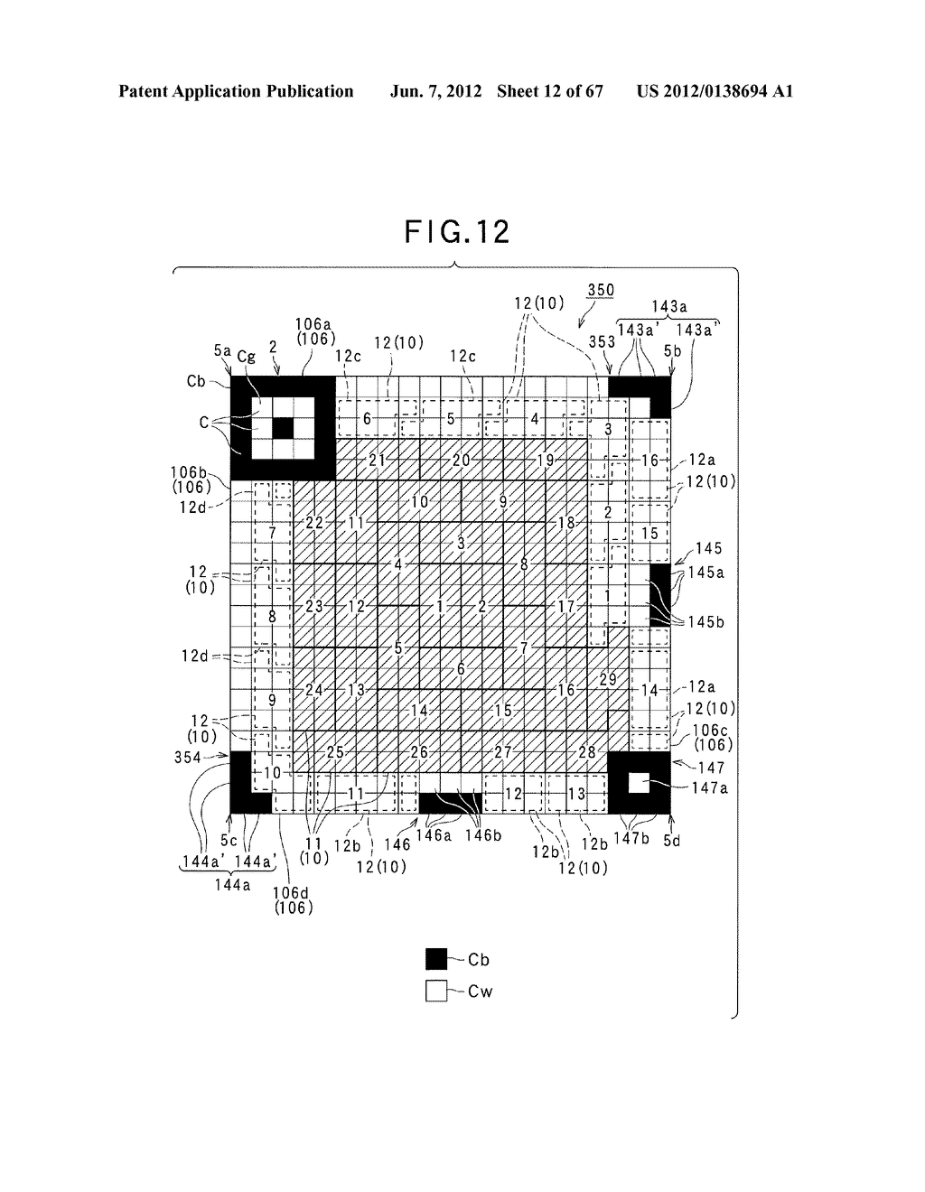 TWO-DIMENSIONAL CODE HAVING RECTANGULAR REGION PROVIDED WITH SPECIFIC     PATTERNS FOR SPECIFY CELL POSITIONS AND DISTINCTION FROM BACKGROUND - diagram, schematic, and image 13