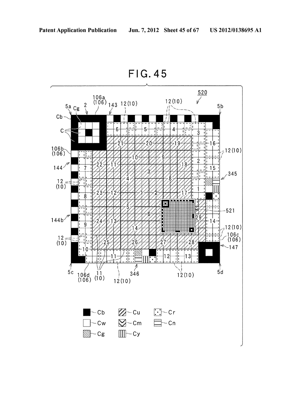 TWO-DIMENSIONAL CODE HAVING RECTANGULAR REGION PROVIDED WITH SPECIFIC     PATTERNS FOR SPECIFY CELL POSITIONS AND DISTINCTION FROM BACKGROUND - diagram, schematic, and image 46