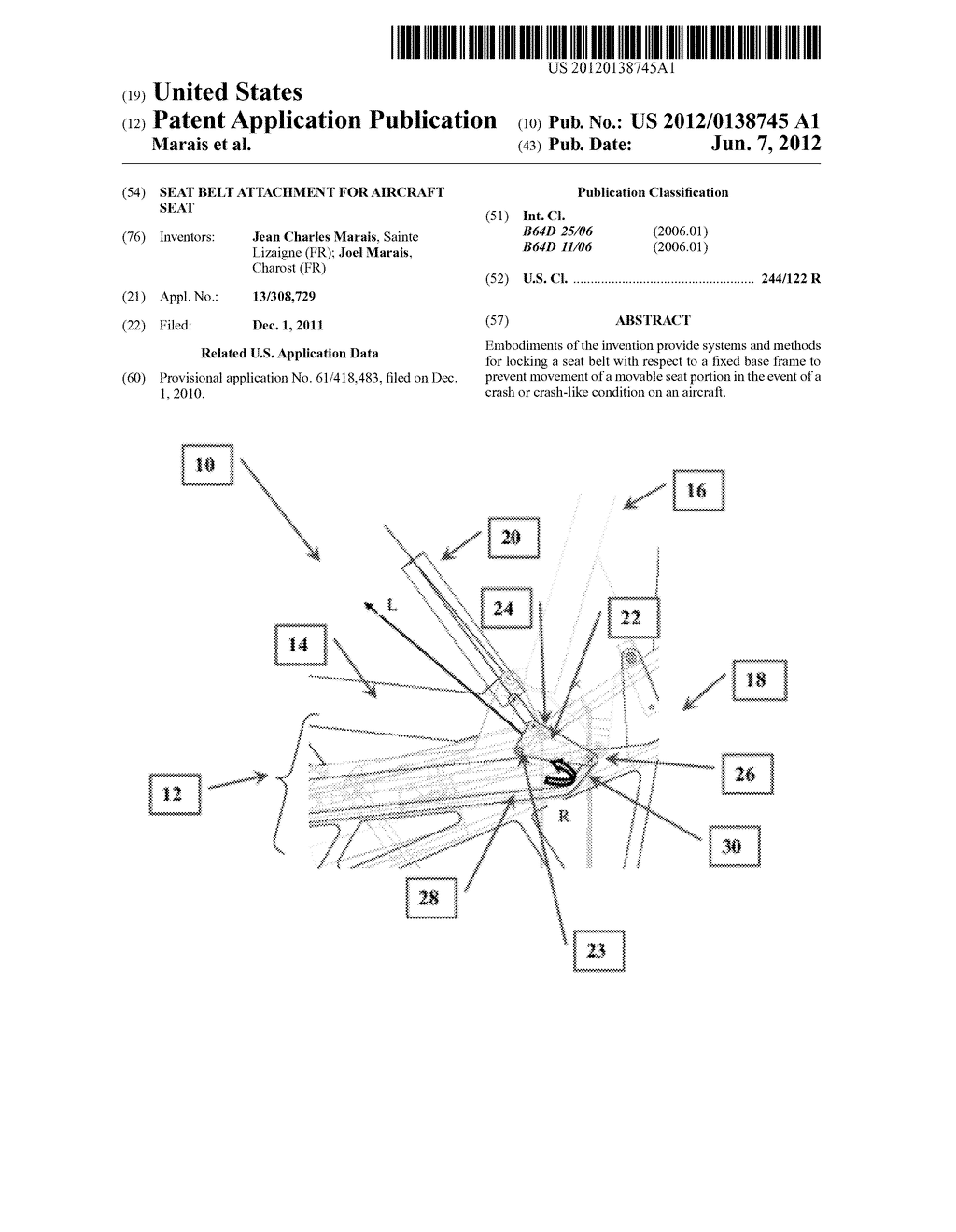 SEAT BELT ATTACHMENT FOR AIRCRAFT SEAT - diagram, schematic, and image 01