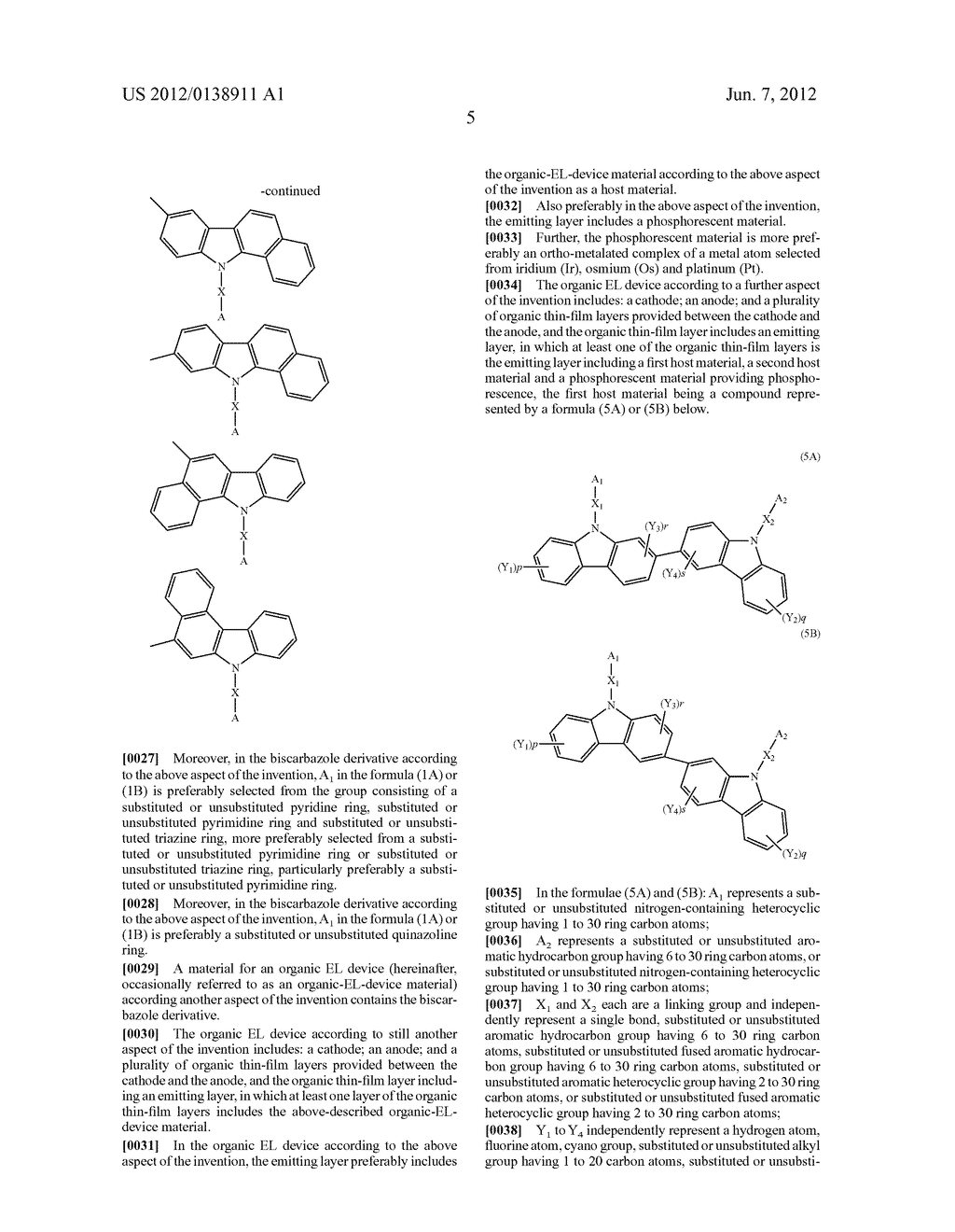 BISCARBAZOLE DERIVATIVE, MATERIAL FOR ORGANIC ELECTROLUMINESCENCE DEVICE     AND ORGANIC ELECTROLUMINESCENCE DEVICE USING THE SAME - diagram, schematic, and image 07