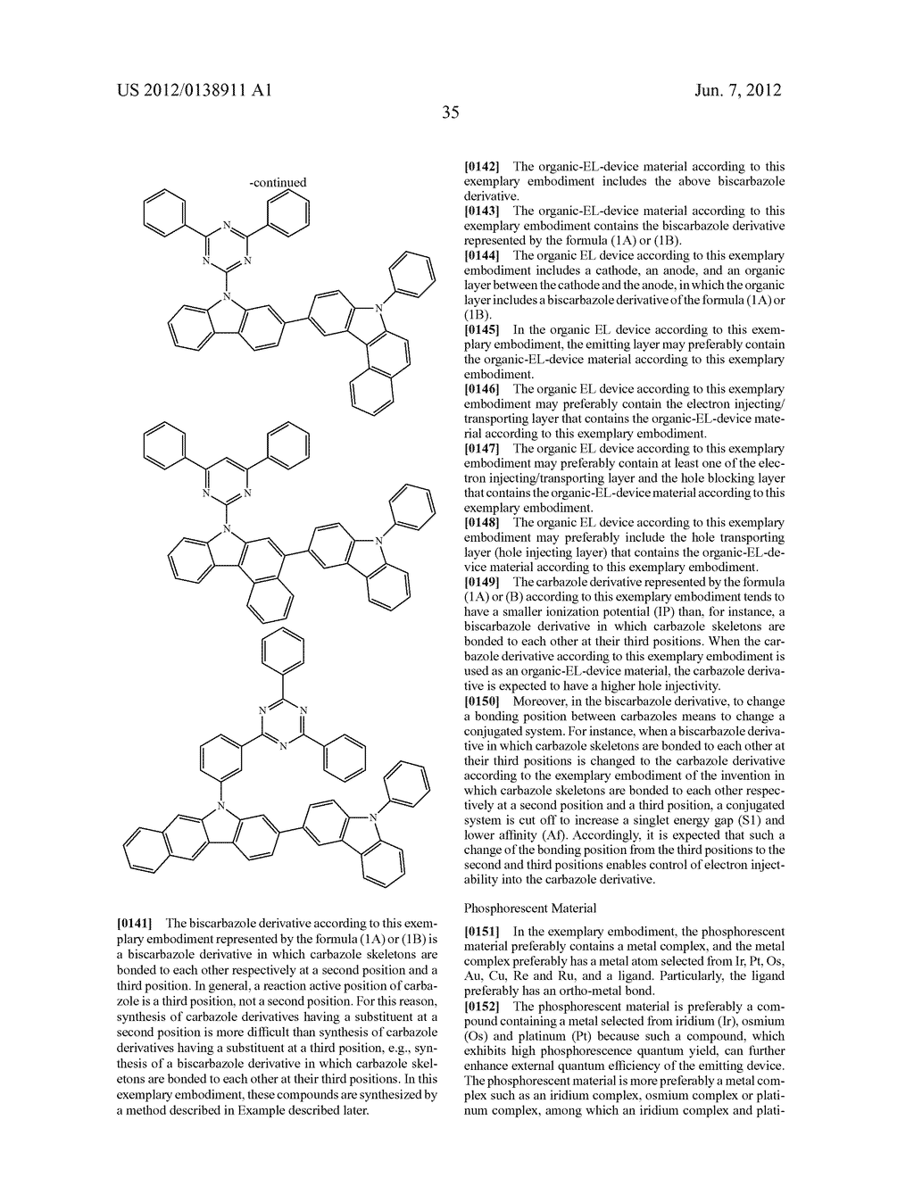 BISCARBAZOLE DERIVATIVE, MATERIAL FOR ORGANIC ELECTROLUMINESCENCE DEVICE     AND ORGANIC ELECTROLUMINESCENCE DEVICE USING THE SAME - diagram, schematic, and image 37