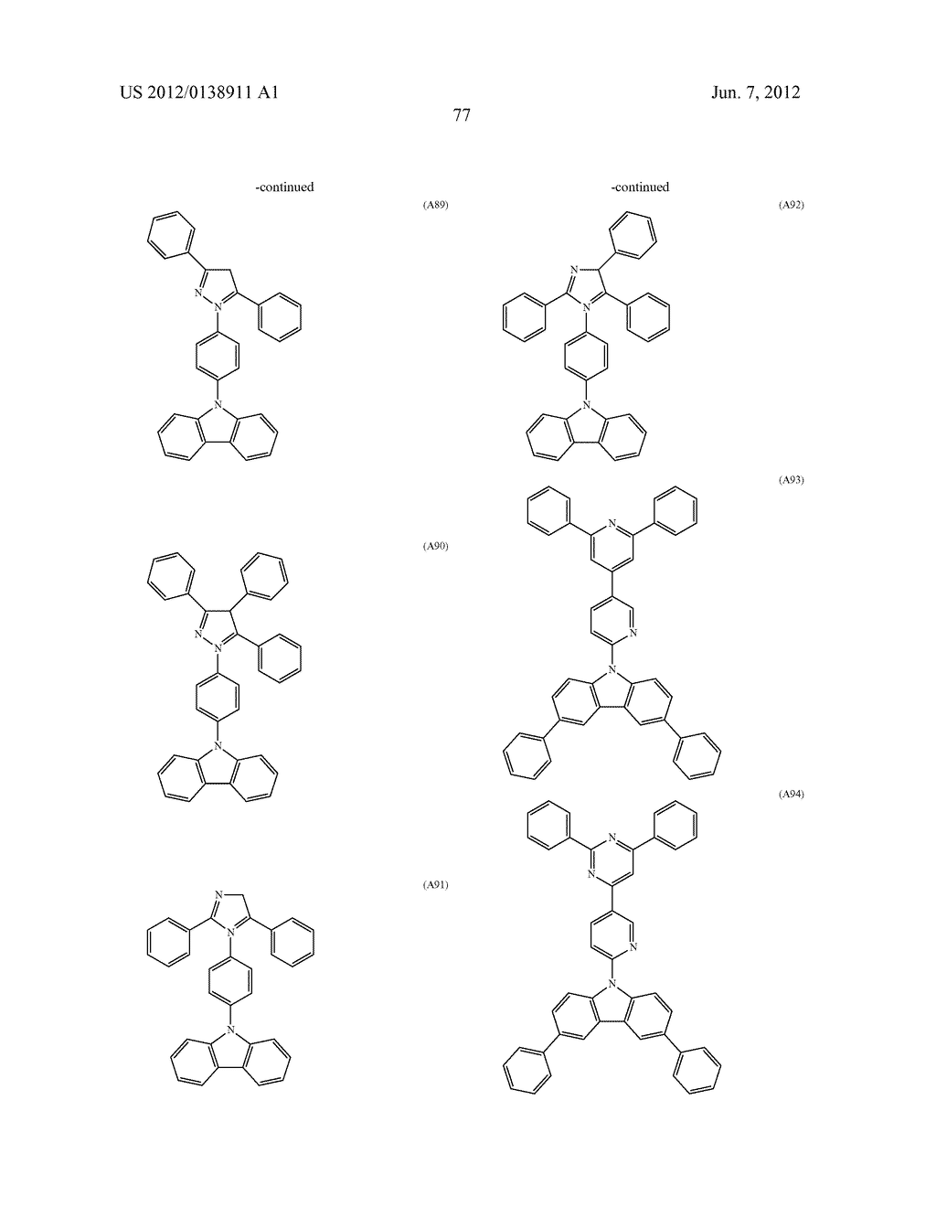 BISCARBAZOLE DERIVATIVE, MATERIAL FOR ORGANIC ELECTROLUMINESCENCE DEVICE     AND ORGANIC ELECTROLUMINESCENCE DEVICE USING THE SAME - diagram, schematic, and image 79