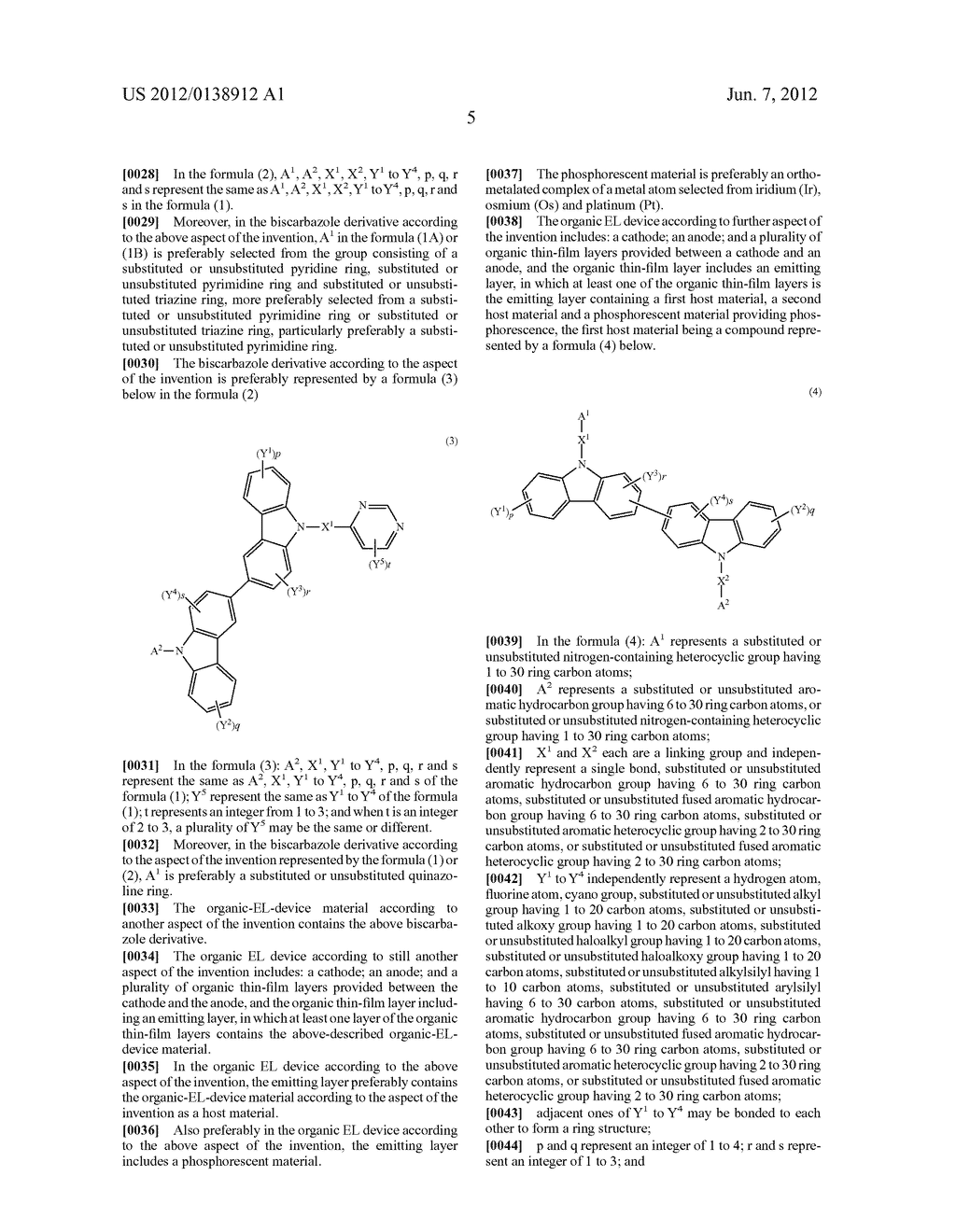 BISCARBAZOLE DERIVATIVE, MATERIAL FOR ORGANIC ELECTROLUMINESCENCE DEVICE     AND ORGANIC ELECTROLUMINESCENCE DEVICE USING THE SAME - diagram, schematic, and image 08