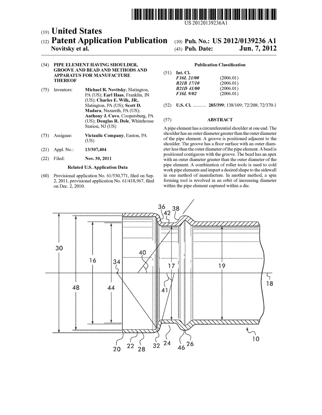 Pipe Element Having Shoulder, Groove and Bead and Methods and Apparatus     for Manufacture Thereof - diagram, schematic, and image 01