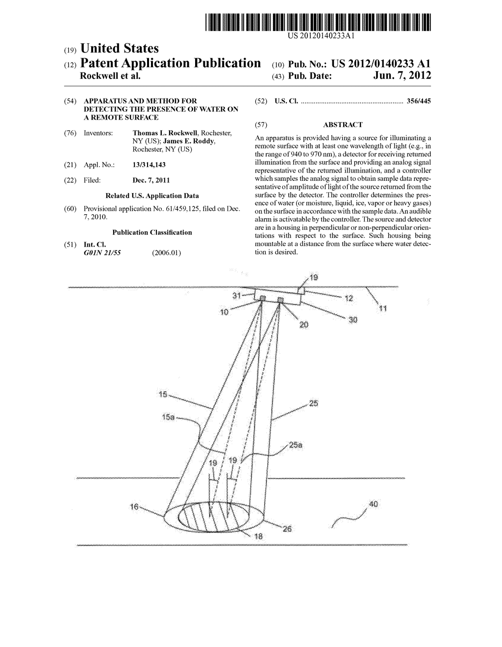 APPARATUS AND METHOD FOR DETECTING THE PRESENCE OF WATER ON A REMOTE     SURFACE - diagram, schematic, and image 01