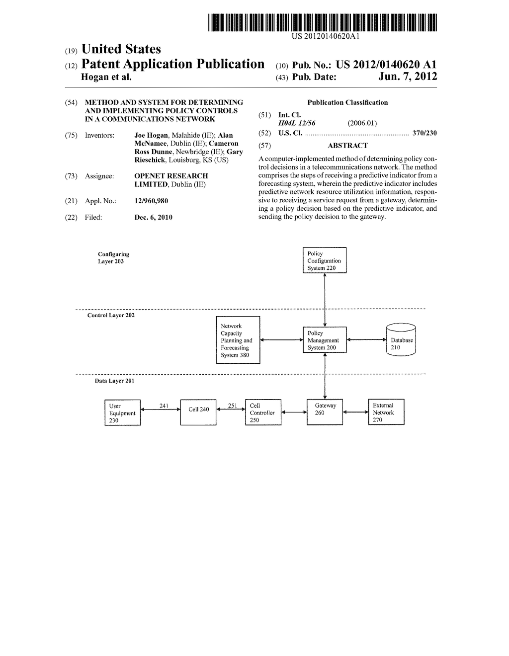 METHOD AND SYSTEM FOR DETERMINING AND IMPLEMENTING POLICY CONTROLS IN A     COMMUNICATIONS NETWORK - diagram, schematic, and image 01
