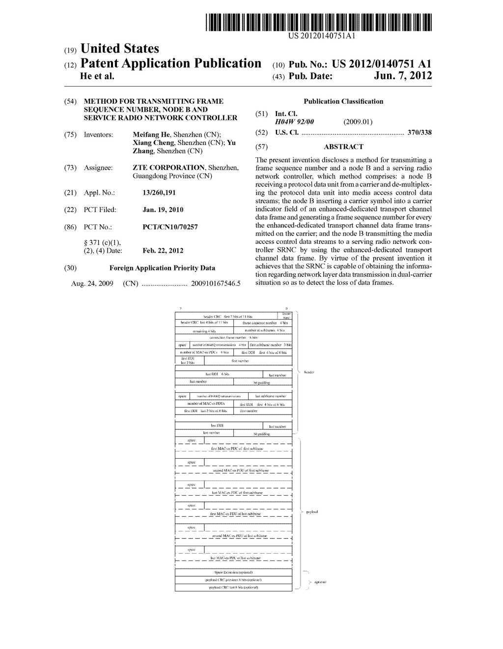 METHOD FOR TRANSMITTING FRAME SEQUENCE NUMBER, NODE B AND SERVICE RADIO     NETWORK CONTROLLER - diagram, schematic, and image 01